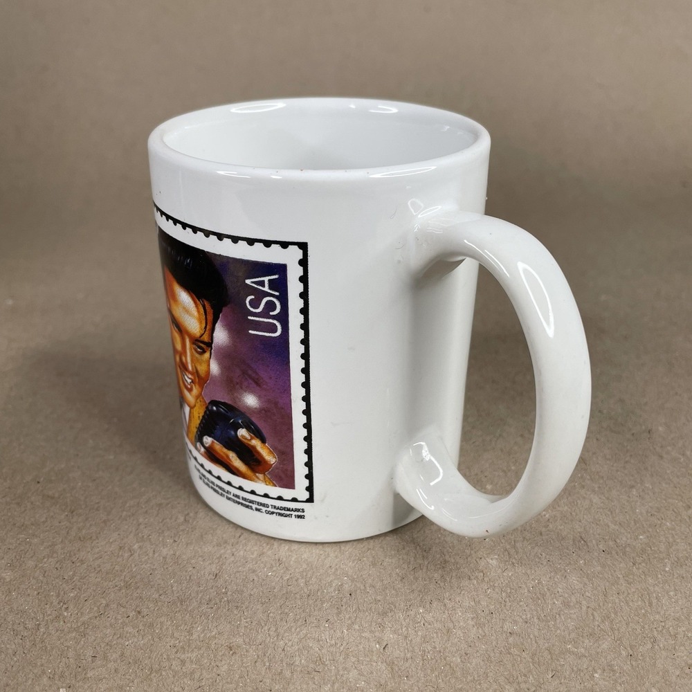 Vtg‎ Elvis Presley 1992 Postage Stamp Design Mug White Rock & Roll USA - Picture 5 of 10